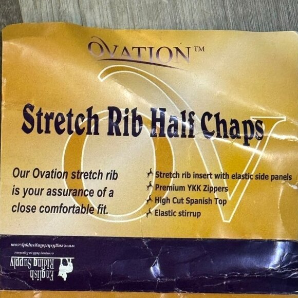 Ovation Stretch Rib Half Chaps Chocolate Medium Genuine Leather Riding Gear - Picture 7 of 7